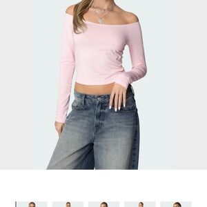 Edikted Light Pink Off-Shoulder Long Sleeve Top